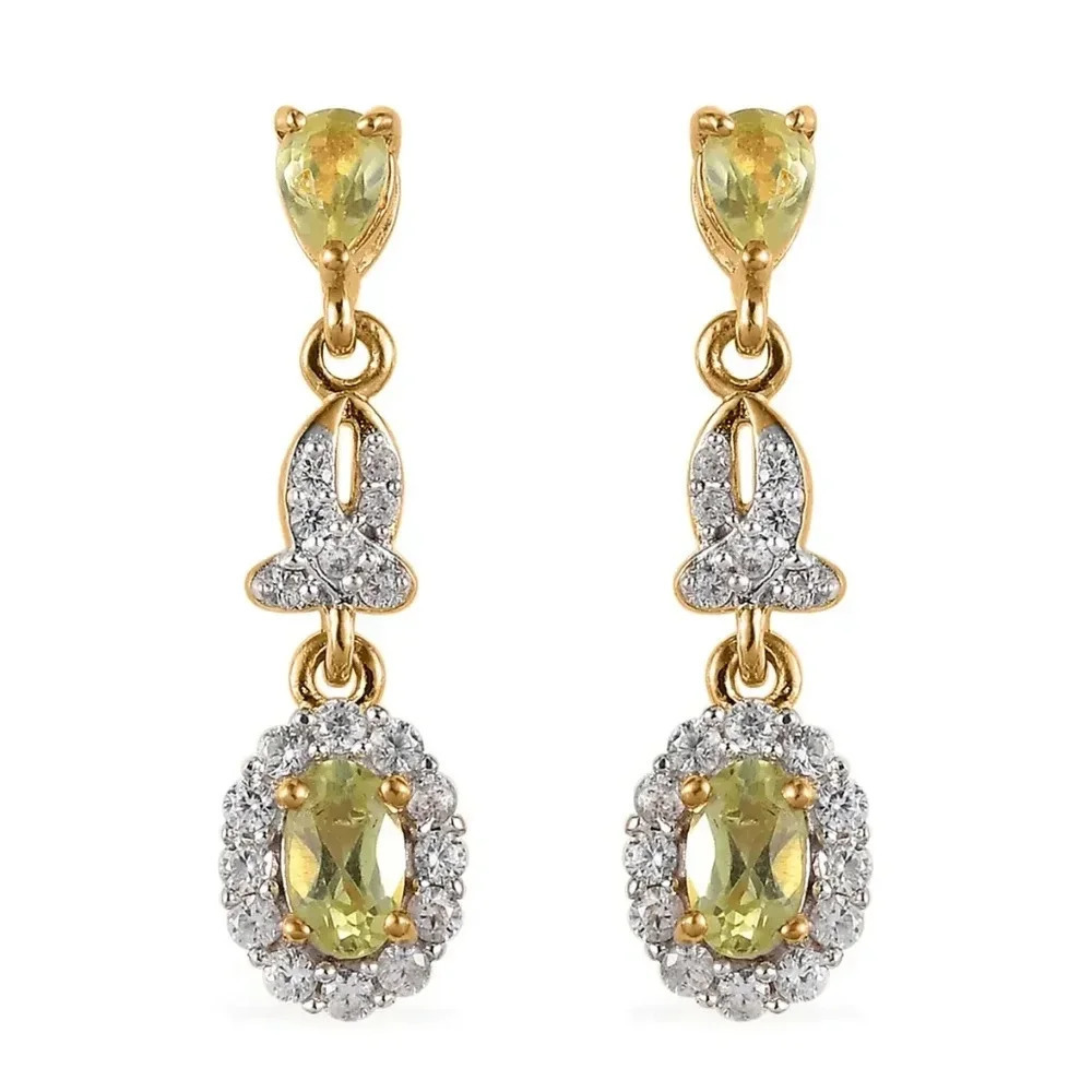 *RARE* Natural Chrysoberyl and White Zircon Dangle Earrings.